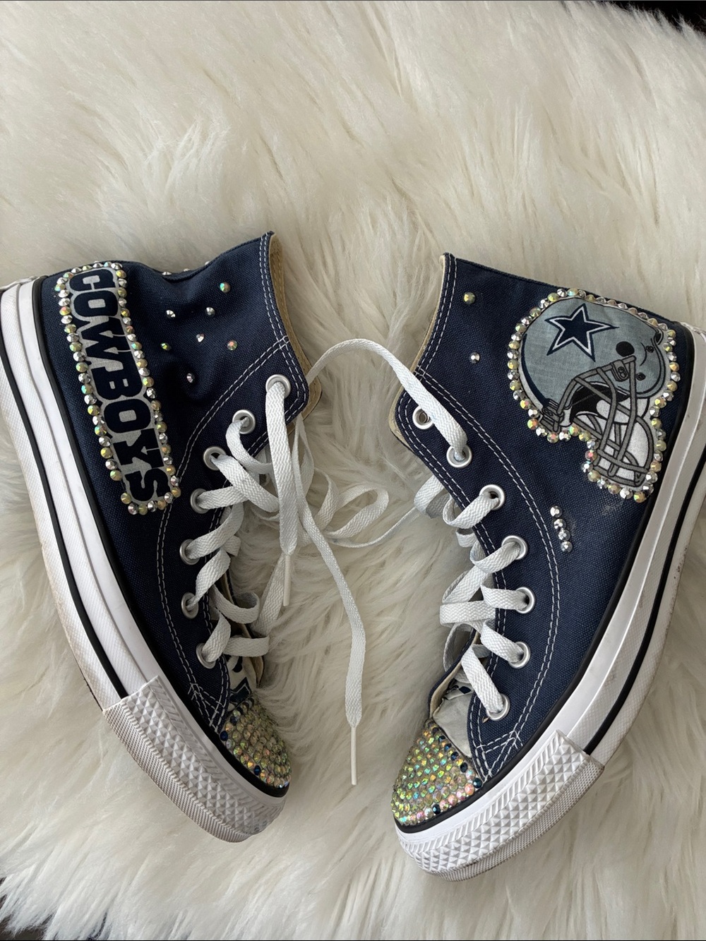 Converse- upcycled Dallas Cowboys Rhinestone High-Top Sneakers - Navy